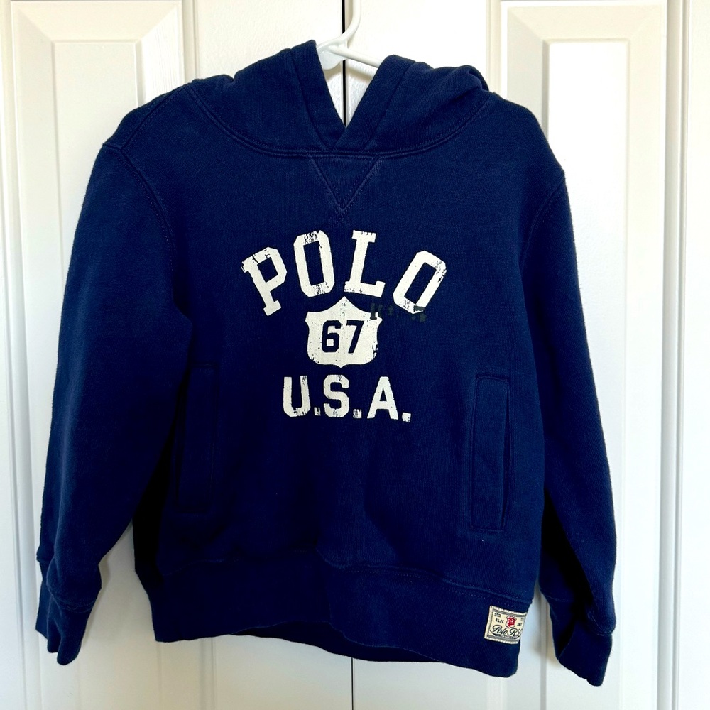 Polo Ralph Lauren hooded sweatshirt w/ Polo USA logo, hood detailed w/flag. 4T
